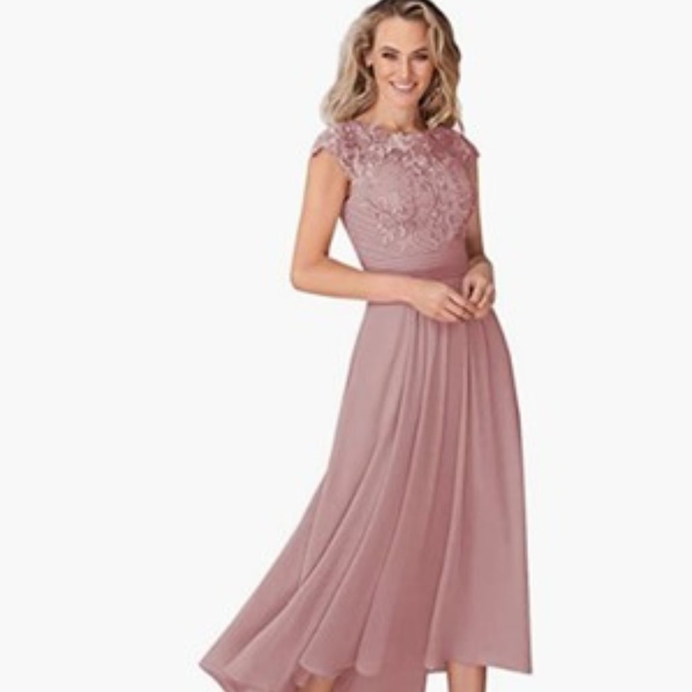 Elegant Chiffon High Low Mother of Bride Dress with Lace Appliques Wedding Guest